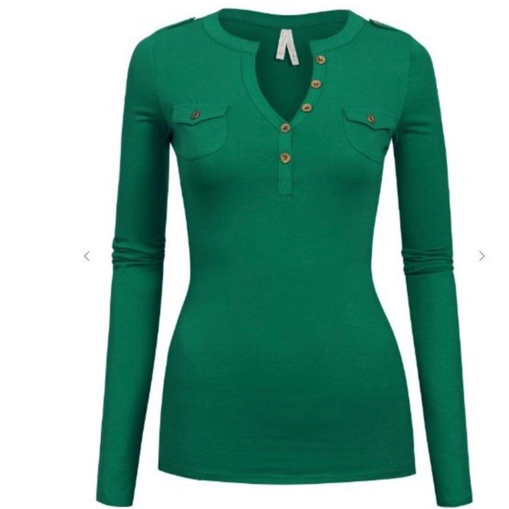 Long sleeve Henley tops for females.